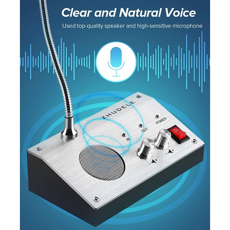 Dual Way Walkie Talk Window Glass Counter Intercom Speaker System Window Microphone Intercom Speaker-US Plug