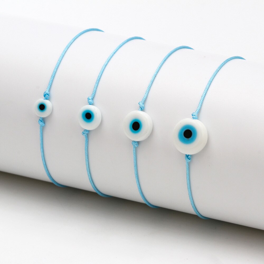 Lucky eye trançado azul mal olho pulseira vermelho azul preto corda corrente charme pulseira ajustável diy jóias para feminino ey6386: Light Blue / 8mm
