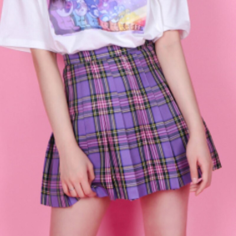 Skirts womens Harajuku Purple Plaid High Waist Pleated Skirt Female Mini Plus Size 4XL Summer Skirt shorts