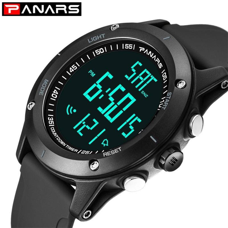 PANARS-montre-bracelet résistante à la plongée pour hommes, numérique, montre de Fitness, grands nombres à double temps, rétro-éclairage LED