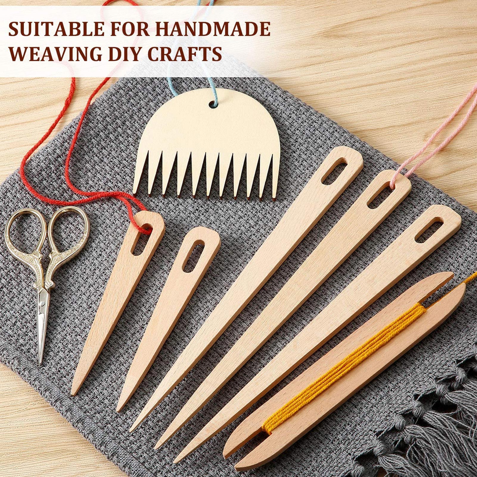 Haaknaalden Set 7Pcs Weefgetouw Sticks Houten Breien Hand Weefgetouw Stok Setknitting Naalden Set Diy Naald Arts Craft Schaar gereedschap