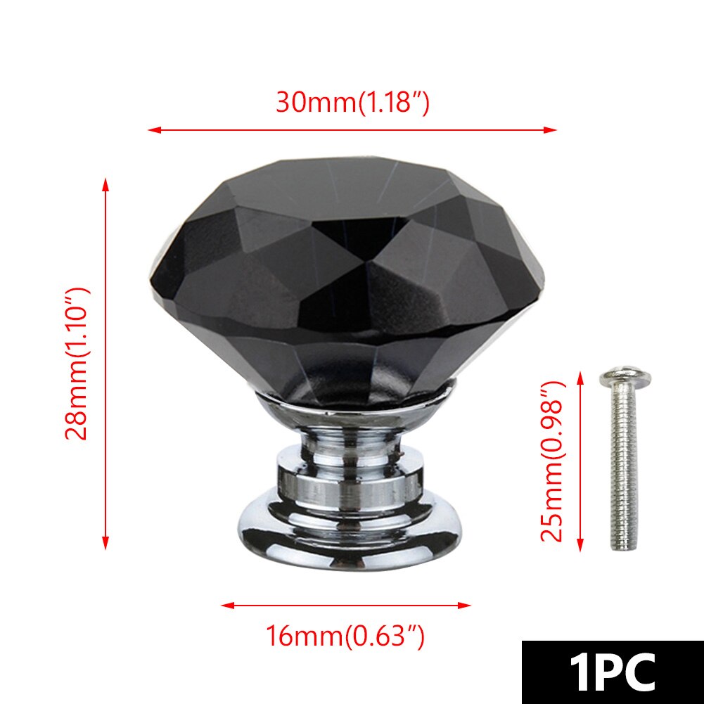 30mm Diamant Form Kristall Glas Knöpfe Schrank Zieht Schublade Knöpfe Küche Schrank Griffe Möbel Griff Hardware: Black