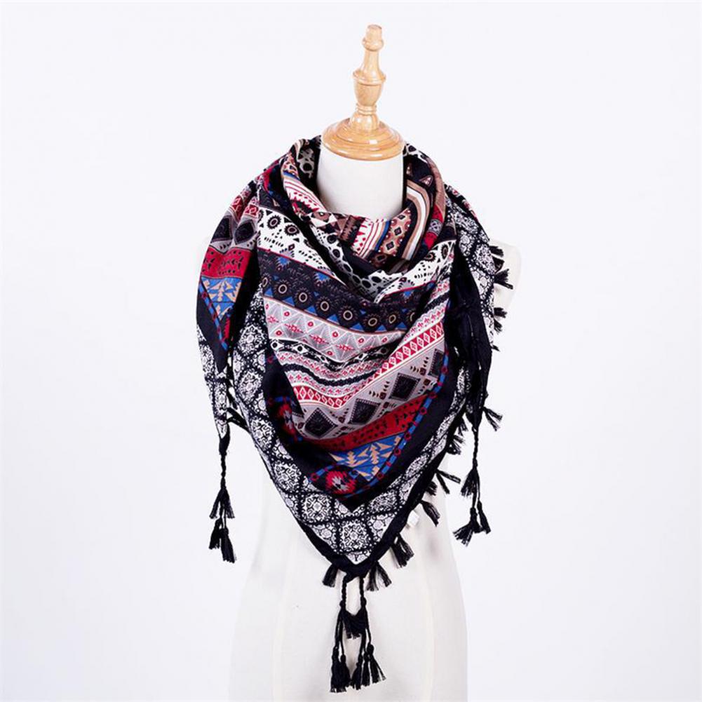 Boho Women Winter Neck Wrap Long Warm Scarf Ethnic Print Triangle Tassel Shawl