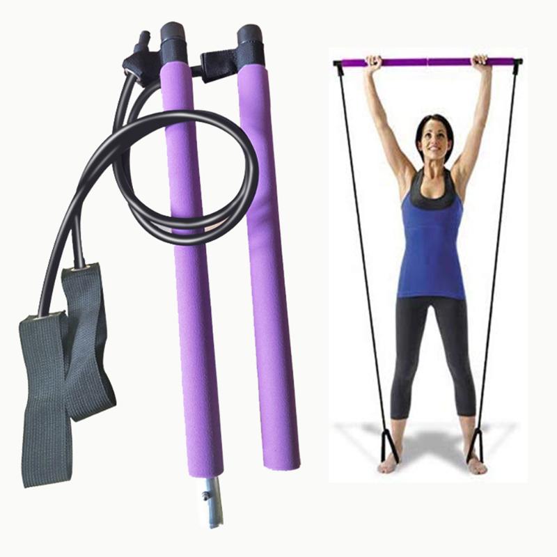 Multi-functional Yoga Pull Rods Portable Gym Pilates Bar with Resistance Band for Chest-expanding Fitness Workout: purple