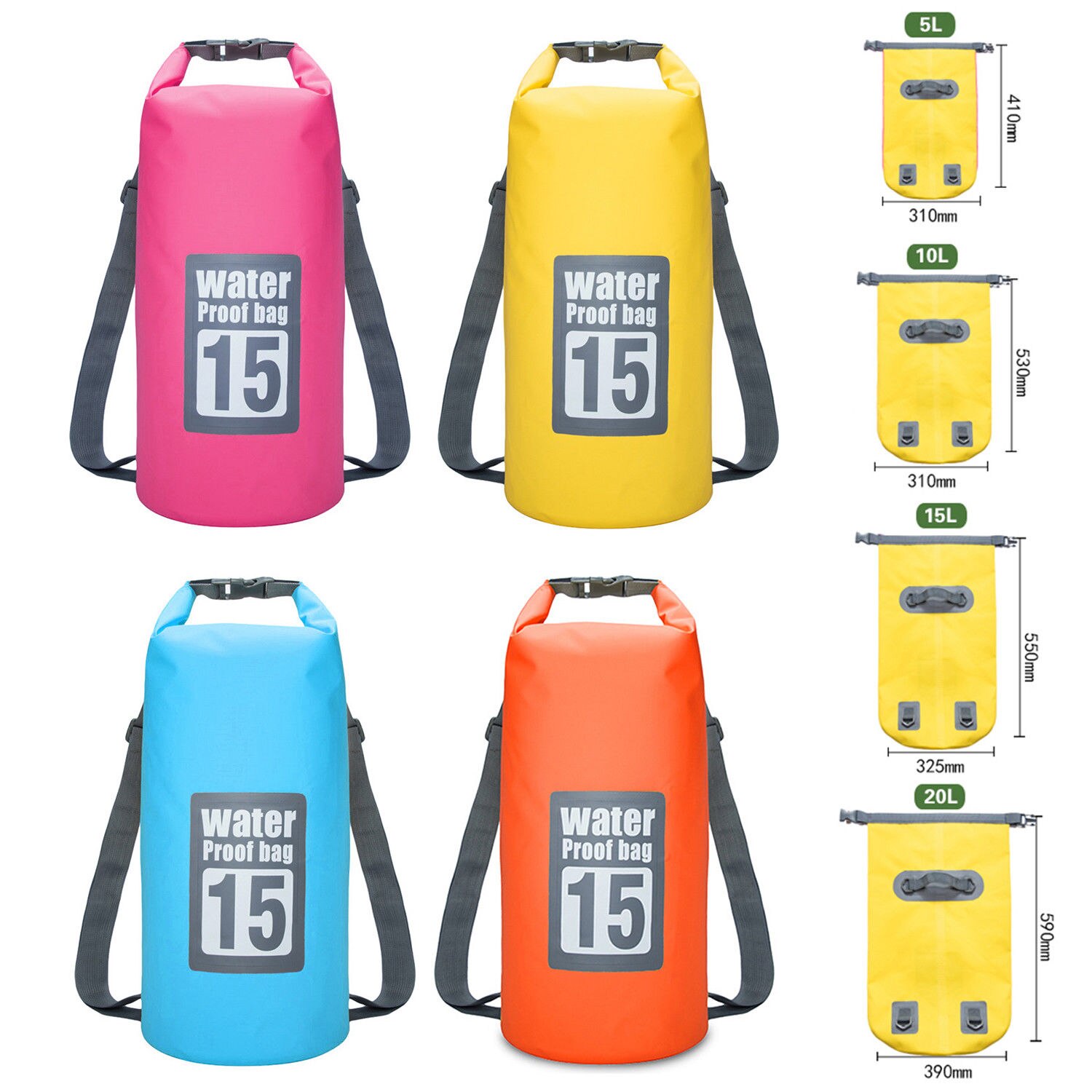 Sacs étanches 5l, 10l, 15l, 20l/30l, sac sec de rangement pour canoë, Kayak, Rafting Sport de plein air, Kit de voyage, sac à dos