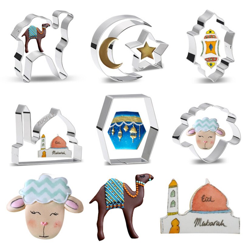 Eid mubarak keksi muotti kuu/tähti/kameli/kirkko keksileikkurit tee itse kakun leivonta keittiövälineet ramadan kareem ruostumaton teräs