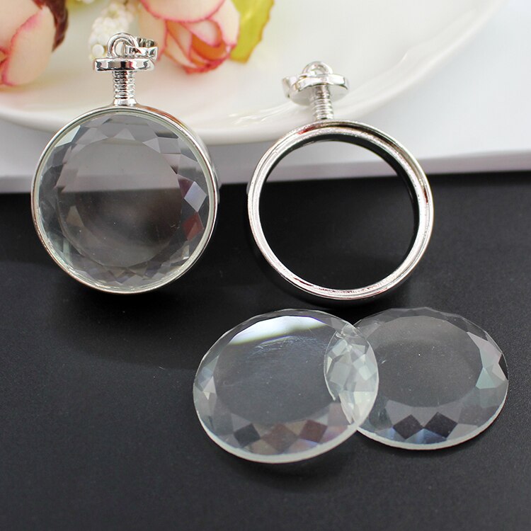2PCS Medaillon Basis Einstellung Fit Mit 25mm Glas Cabochon Anhänger Diy Schmuck Finden Medaillon Halskette Anhänger: 33MM Round Silver