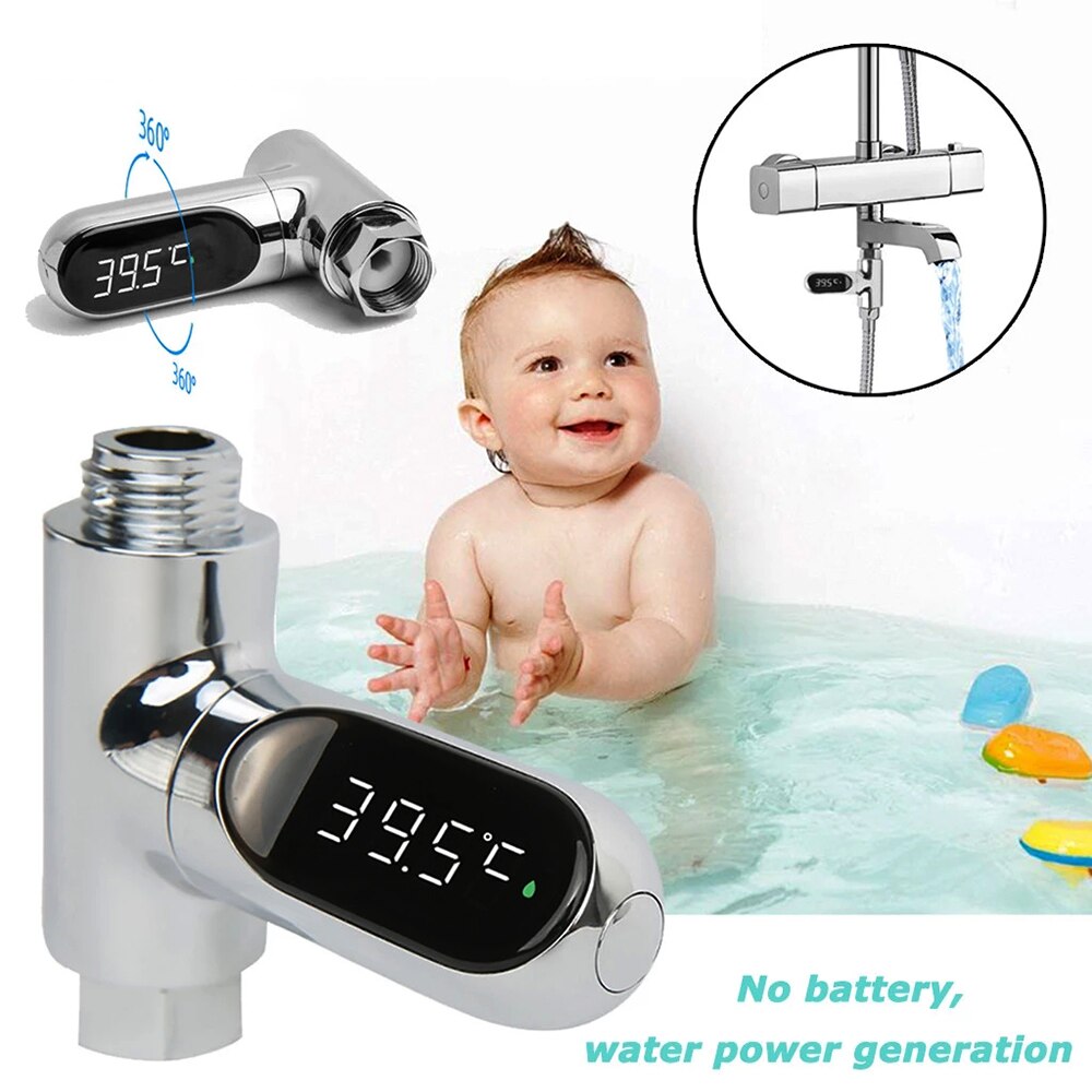 LED Display Water Shower Thermometer 360° Rotating Water Temperature Monitor Energy Smart Meter Thermometer Bathroom Supplies
