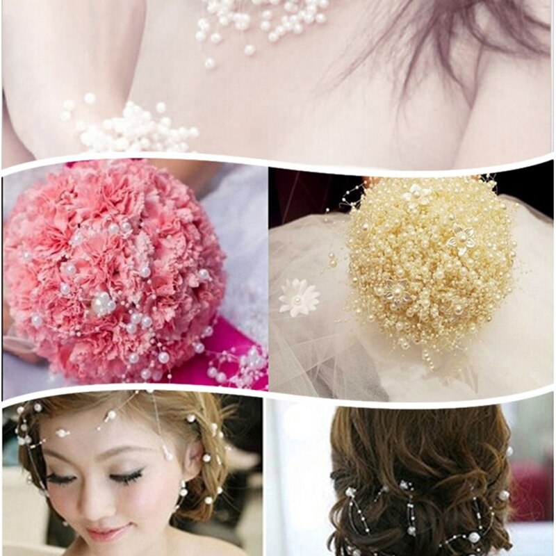 5Yards 3 + 8Mm Vislijn Kunstmatige Parels Bloem Kralen Chain Garland Bloemen Bruiloft Decoratie Diy Accessoires # S10s01