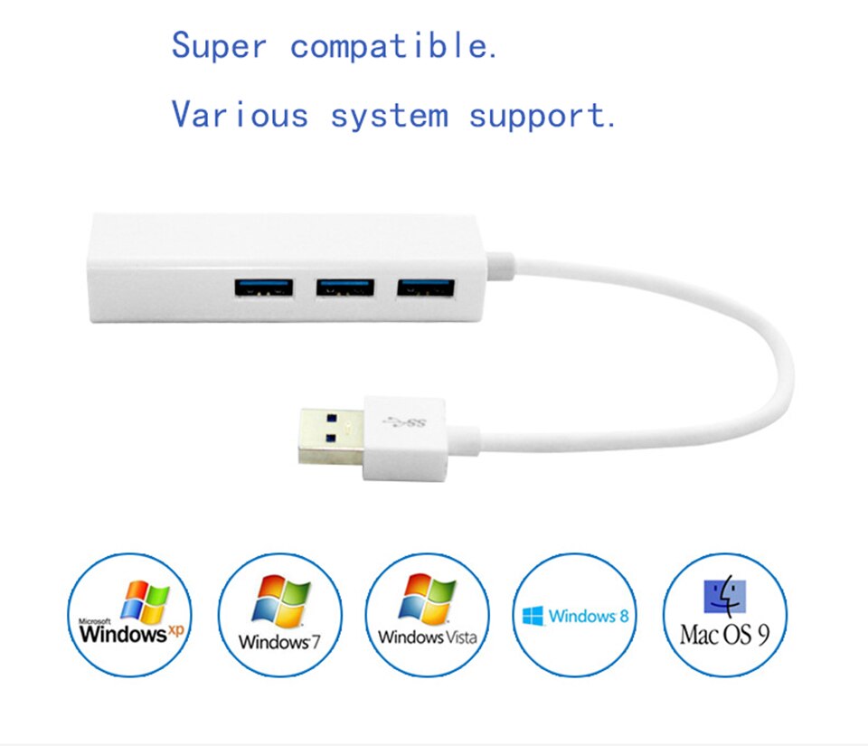USB Ethernet Adapter met 3 HUB USB2.0 NIC USB om Ethernet RJ45 Lan Gigabit Internet Windows 7/8/10 Voor Tablet PC Laptop