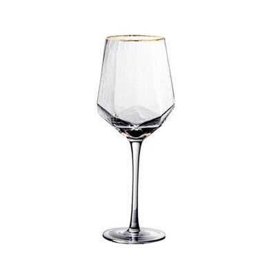 Verres à vin gobelet en forme de diamant martelé or verre coupe nordique Vintage cristal Champagne verre diamant: Gold Wine Glass