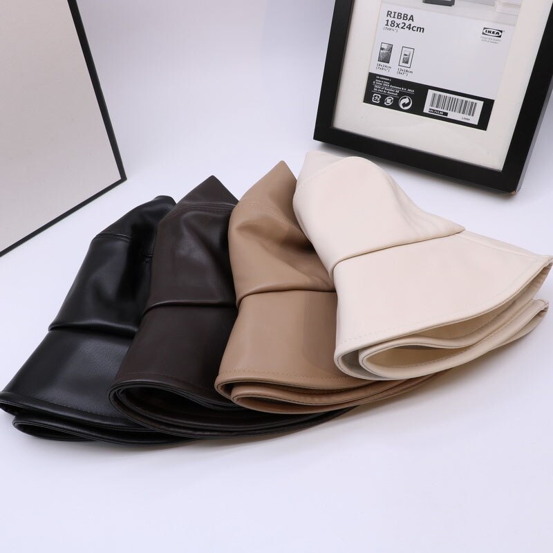 [deat] efterårs patchwork vild japansk og koreansk stil pu fiskerhue flad top solid håndvask hætte  tx326