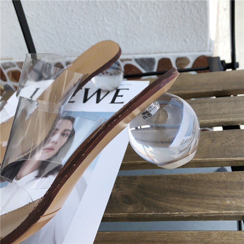 Sommer kvinder sko peep toe høje hæle sommerfest brudekjole sko pvc gennemsigtig slip-on slingback pumps