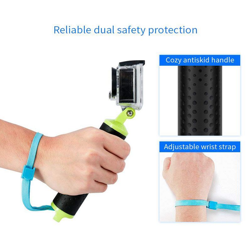 Flytende håndtak vanntett håndtak vannsport stang dykkestang monopod, inkluderer tommelskrue og justerbar håndleddsstropp