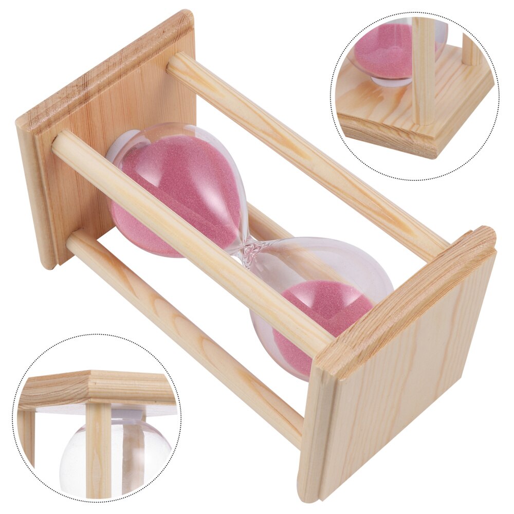 Wooden Frame Hourglass Glass Transparent Glass Sandglass Restaurant Accessories: Pink