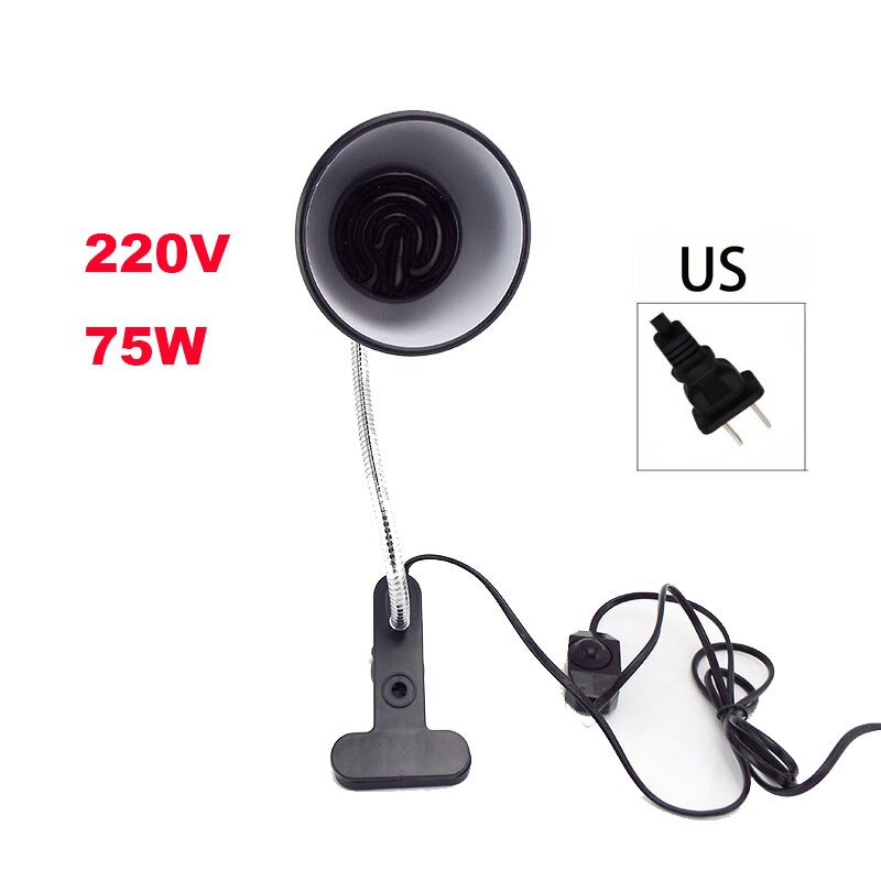 Kit de Mini lámpara de calor para reptiles, 50W, 75W, 100W, con luces de Clip E27, soporte de enchufe, lámpara de calefacción, juego de iluminación para tortugas: 75W  US