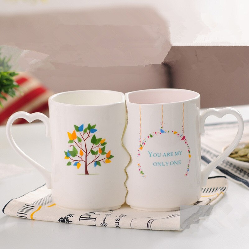 1 par porcelæn te kop til kæreste kæreste jubilæum bryllupsfest favor valentinsdag: E