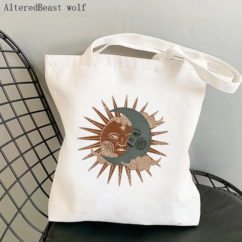 Frauen Käufer tasche mond sonne Tarot Gedruckt Kawaii Tasche Harajuku Einkaufen Leinwand Käufer Tasche mädchen handtasche Tote Schulter Dame Tasche: b2657