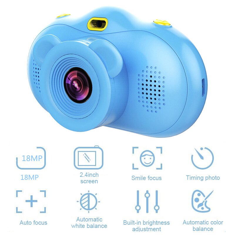 Children's Camera 1080P 18MP Rechargeable Cartoon Digital Camera 2.4 inch Display Screen Dual Lens Kids Children Mini Camera