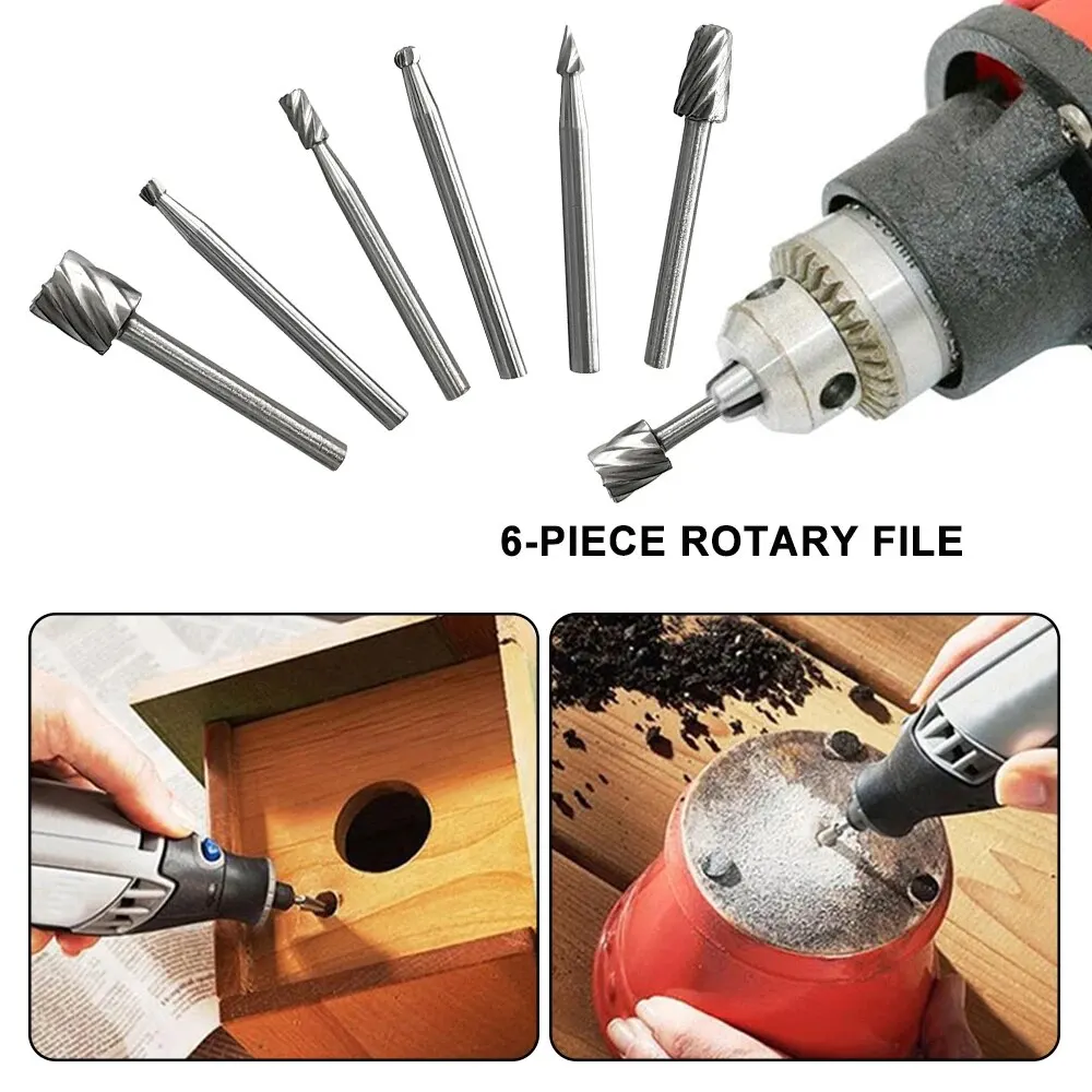 Juego de herramientas eléctricas de pulido y recorte de carpintero, cabezal de molienda de Lima rotativa pequeña de acero de alta velocidad para carpintería, 6 uds.