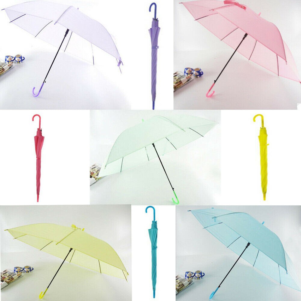 6 kleuren Transparant Clear Paraplu Lange Steel Rechte Stok Regen Parasols