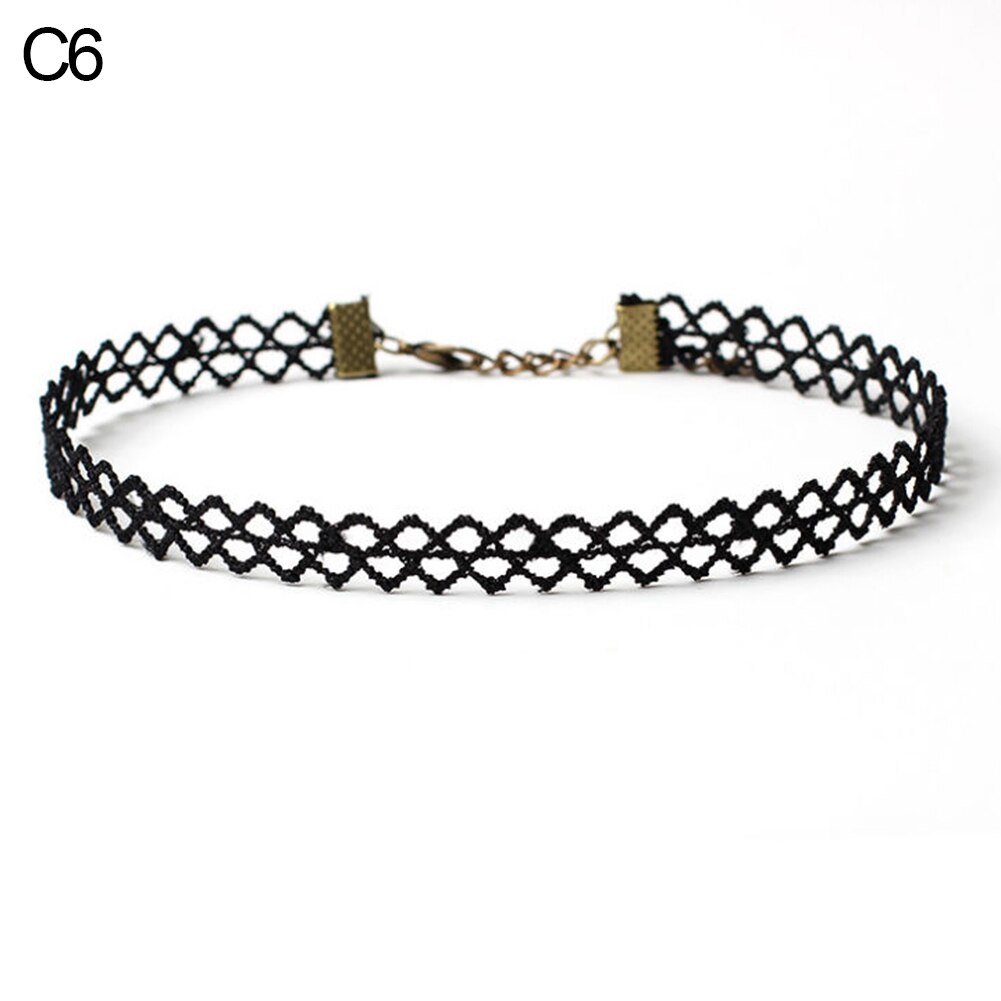 Women\'s Triangle Pendant Flower Lace Layered Wavy Velvet Vintage Choker Necklace: C6