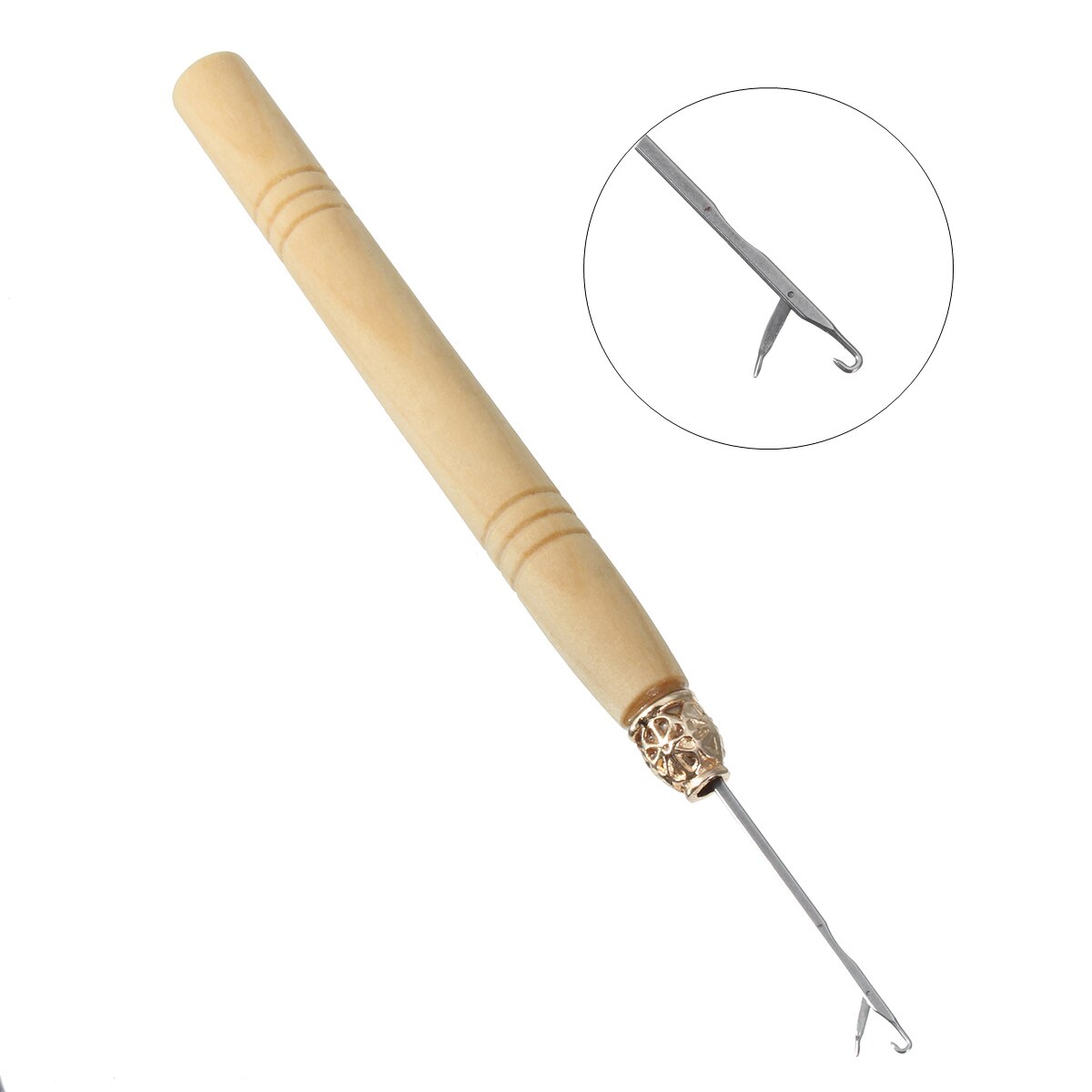 1pc Wooden Handle Crochet Hook Threader Pulling Needle For Linking Micro Rings/Loop Needle Hair Extension Tool Braiding Wig Tool