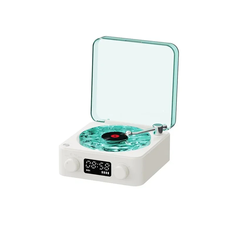 Boxă bluetooth cu player de vinil waves și zgomot alb, platan retro, ajutor pentru somn, difuzor în formă de vitrola cu lumină rgb: Alb
