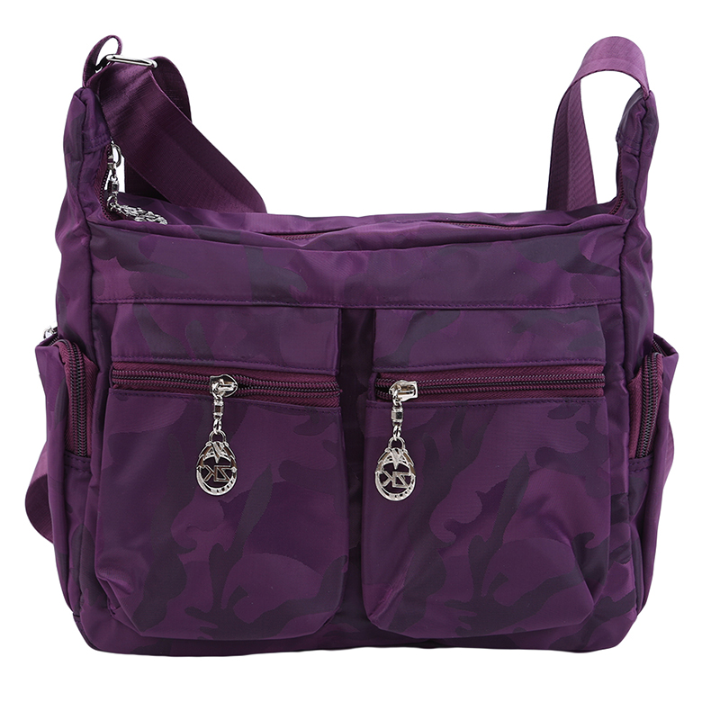 Gewassen oxford damestas multi-pocket schouder crossbody canvas tas mummie tas reis schoudertas: Paars