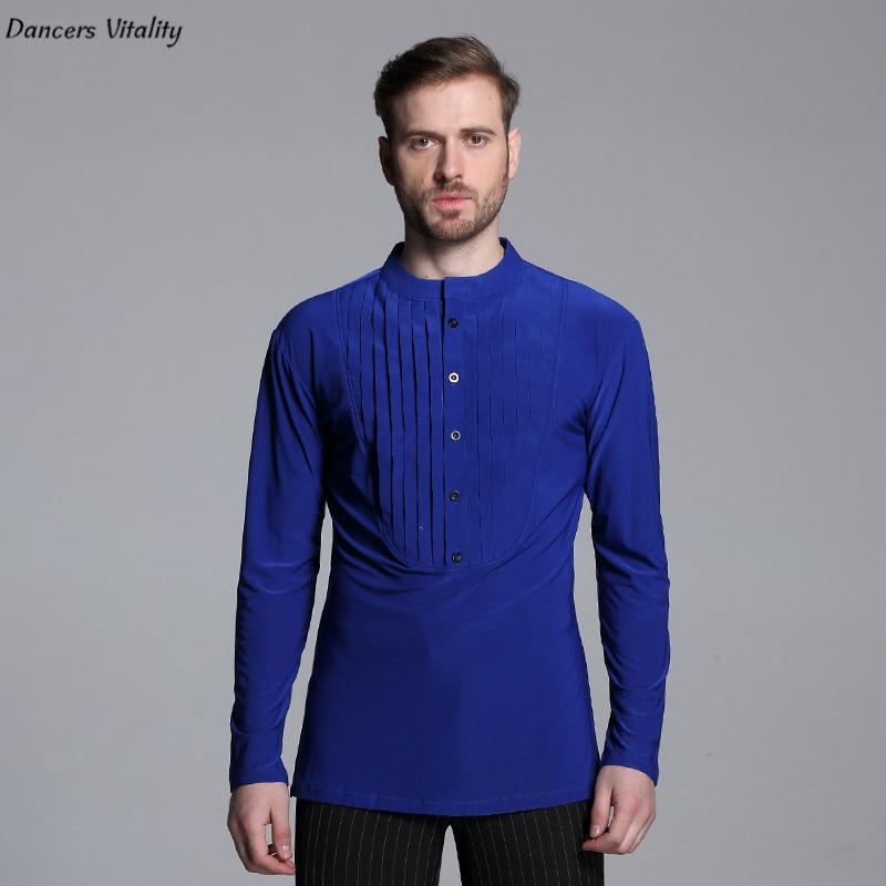 Herre skjorte t-shirt latin dans tøj lange ærmer skjorter moderne cha-cha dans vals latin dans mænd moderne konkurrence kjole