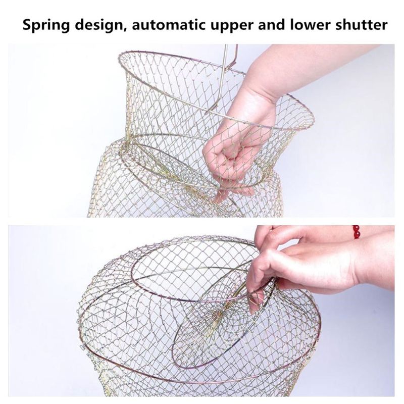 Foldable Steel Wire Fishing Cage Fish Crab Squid Storage Portable Fish Basket B36F