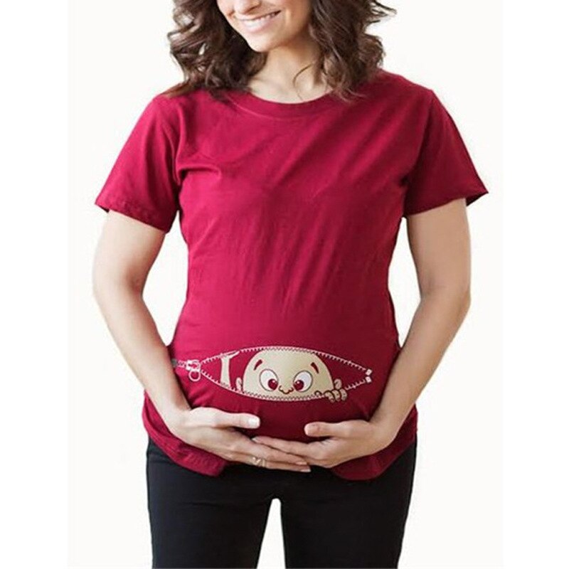 Pregnant Woman Breastfeeding Clothes Maternity Baby Peeking T Shirt Pregnancy Tee Expecting Mothers Tops Shirt Mom Tshirt: Red boy / M