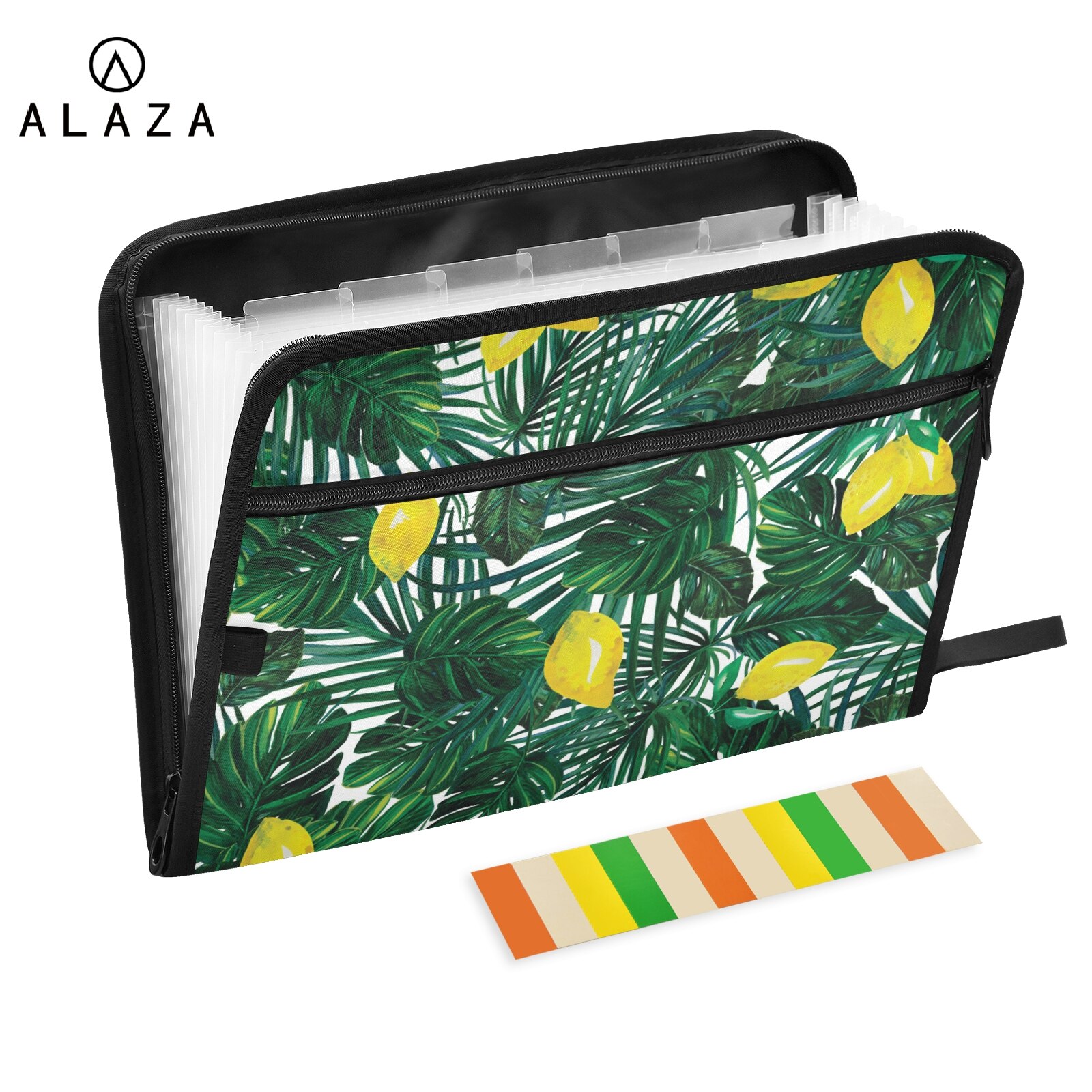 A4 File Folder Document Bag Tropical Palm Leaf Print Receipt File Expanding Wallet Bill Folder Invoice Organizer Office Supplies