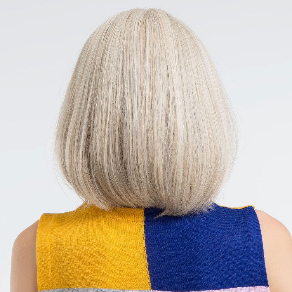 Peluca corta Bob rubia platino con flequillo, peluca rubia recta Natural sintética para mujeres blancas, cabello resistente al calor para fiestas diarias