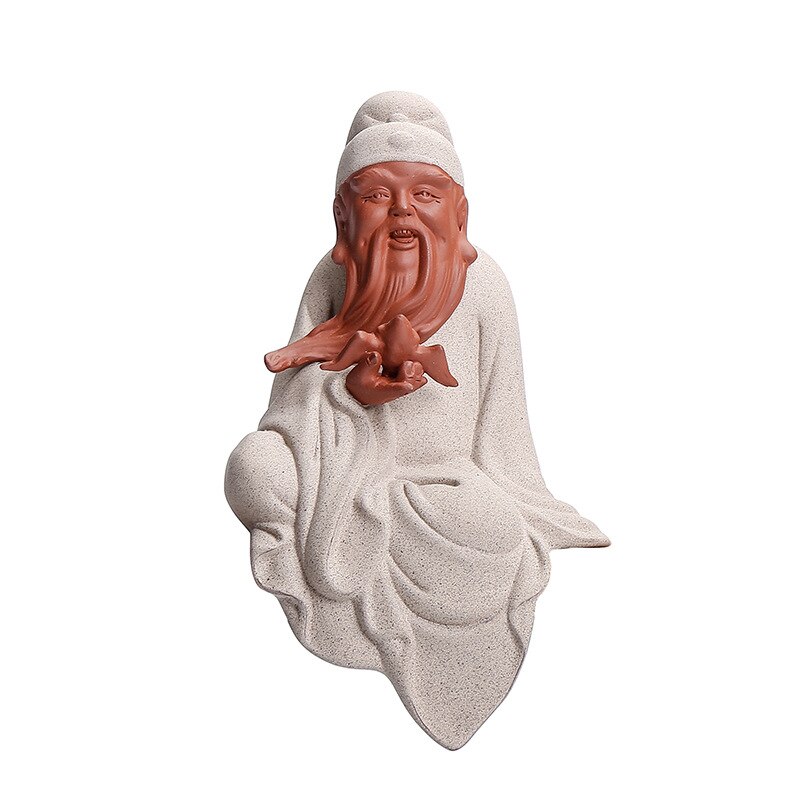 Ceramic Fu Lu Shou God of Wealth Buddha Statue Chinese style purple sand handmade sculpture Home lucky decoration statue