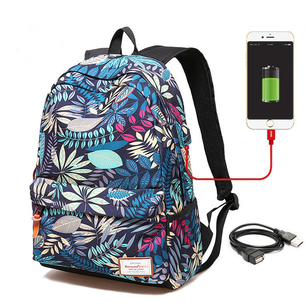 Heißer USB Ladung Laptop frauen Rucksack Für Teenager Studenten Mädchen Schule Rucksack Druck Weibliche Reise Bagpack: Blau klein