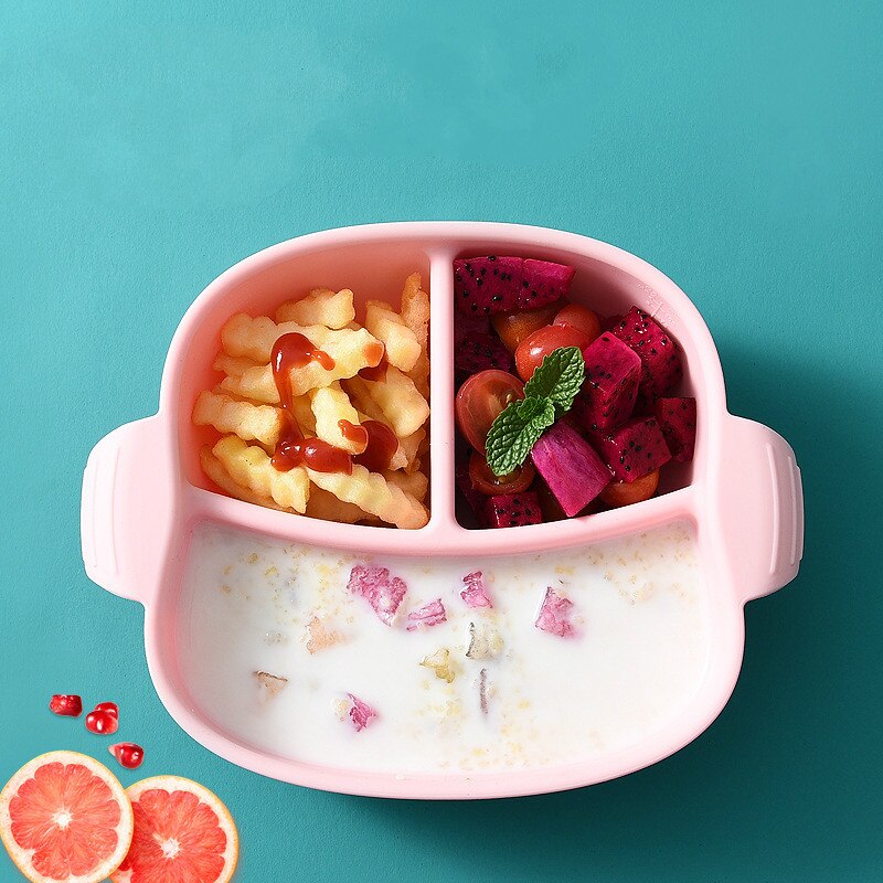 Baby Dinner Plate Integrated Children's Dinner Plate Grid Plate Infant Silicone Supplementary Food Plate Desktop Plate