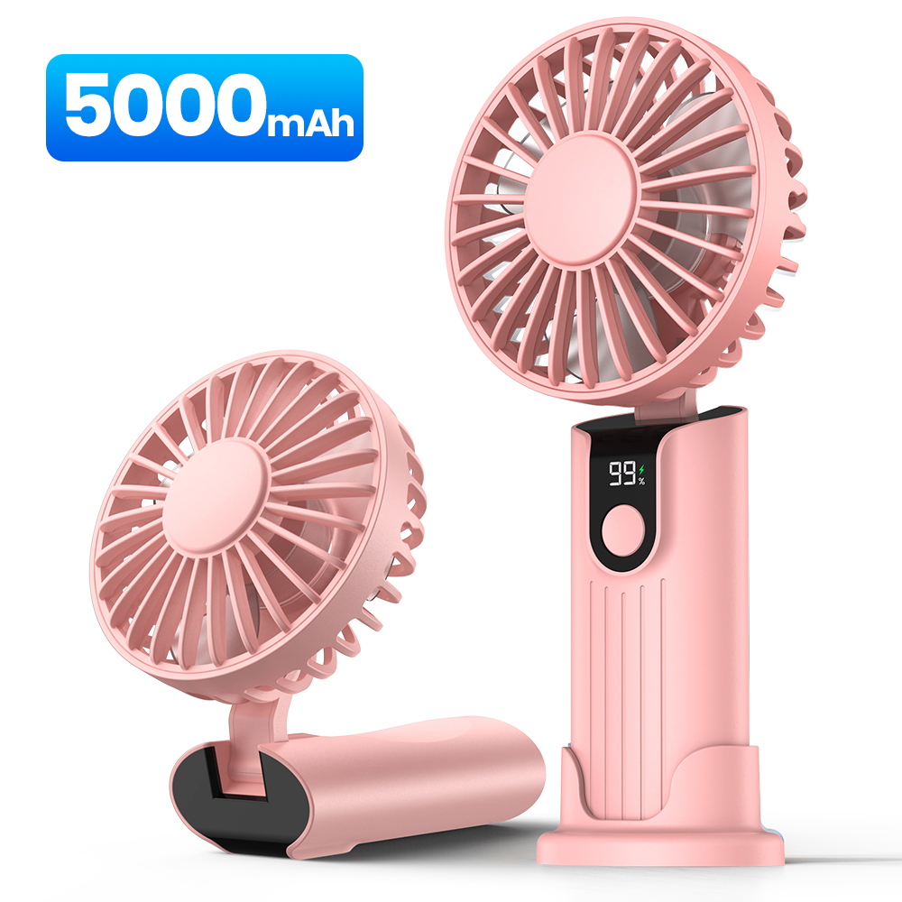 Topk 5000Mah Mini Draagbare Ventilator Usb Oplaadbare Draagbare Ventilator, Kleine Zakventilator 3 Snelheden Met Lanyard & Basis, Usb Bureauventilator Opvouwbaar: green