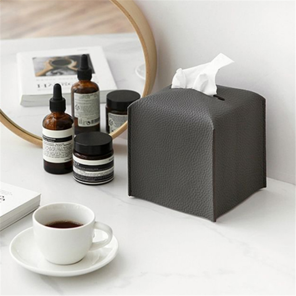 Tissue Box Cover Holder, Square Decoration Pu Leather Facial Tissues Case Roll Paper Dispenser For Bathroom Vanity Countertop