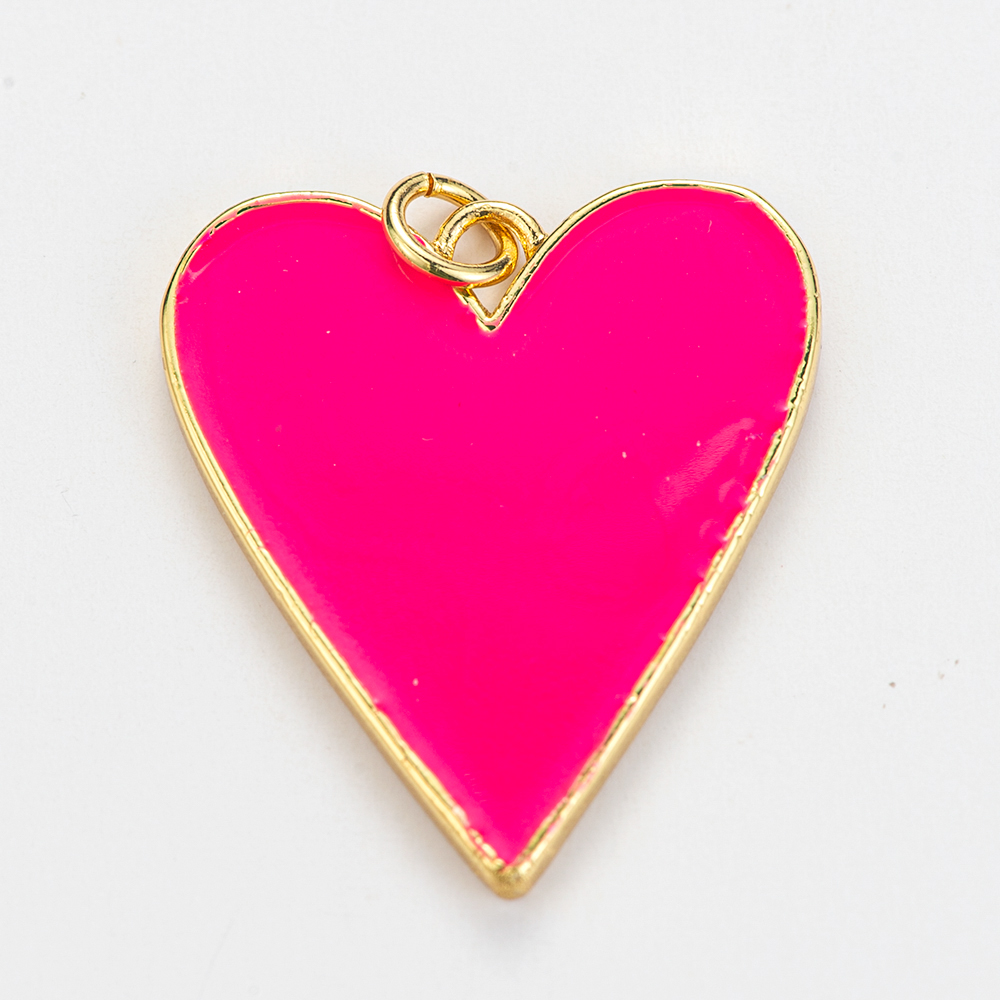 10 Kleuren Grote Emaille Hart Hanger Unieke Gouden Kleur Koper Romantische Liefde Bedels Voor Ketting Sieraden Maken Leuke Accessoires: hot pink