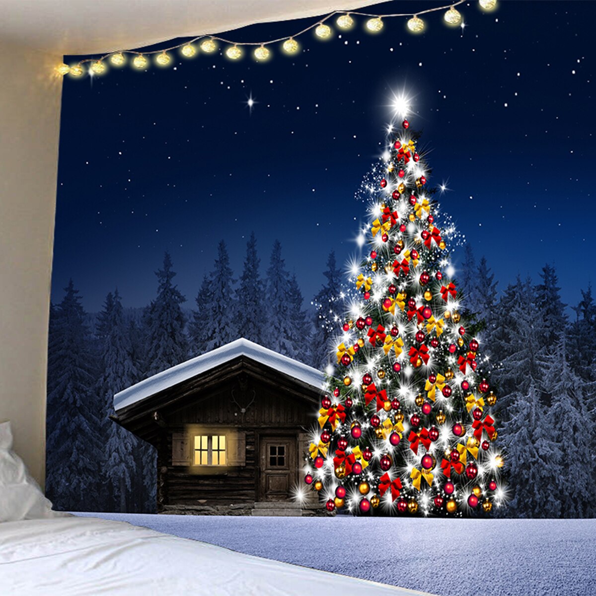 Wall Hanging Tapestry Merry Christmas Reindeer Fireplace Landscape Tapestry for Bedroom Wall Tapestries Mandala Wall Art Decor: 8