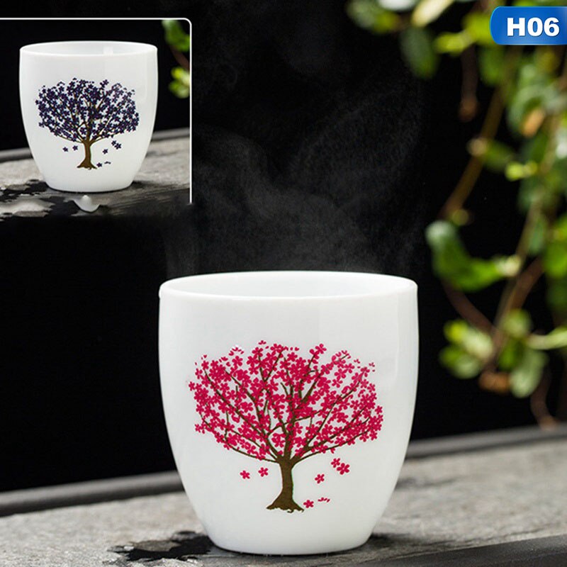 Magic Sakura Tea Cup And Cold Double Sense Color Changing Ceramic Tea Cup Ceramic Tea Set: H06