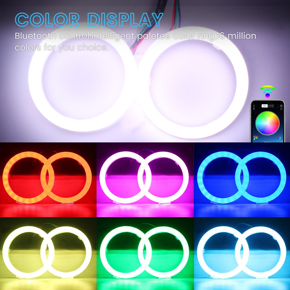 Phares de moto à LED COB Angel Eyes, anneaux Halo en coton 12V APP 60mm 70mm 80mm 90mm 95mm 100mm 110mm 120mm 2 pièces