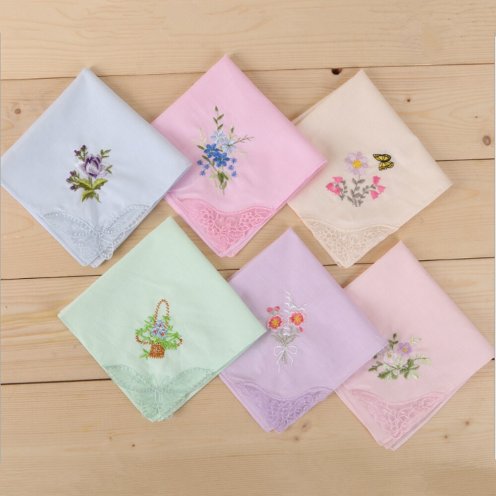 2Pcs/lot SHSEJA Women embroidered handkerchief 100% cotton embroidery handkerchief lace embroidery handkerchief towel