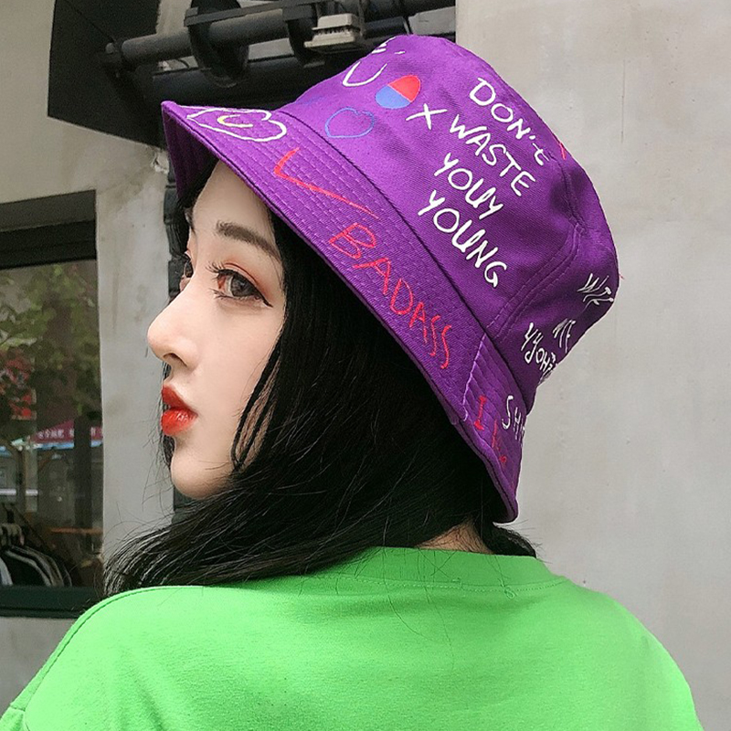 Hip hop chapeau hommes et femmes décontracté skateboard chapeau jeune rue personnalité amour graffiti pêcheur chapeau bassin chapeau coeur: VIOLET