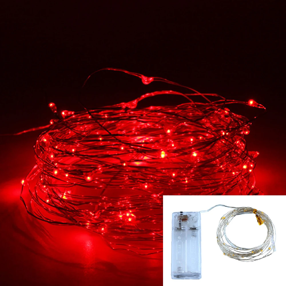 Led Kerstverlichting Koperdraad String 1M 2M 3M Buitenlamp Garland Luces Voor Kerstboom bruiloft Decoratie: L / Rood
