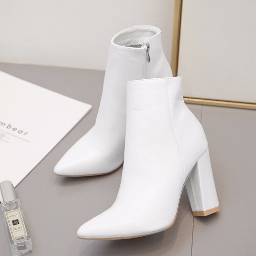 Botas PRETO BRANCO para mujer, botines blancos de tacón alto, a la , con punta en pico, fáciles de combinar, botas para mujer, ZL-QS048: 40
