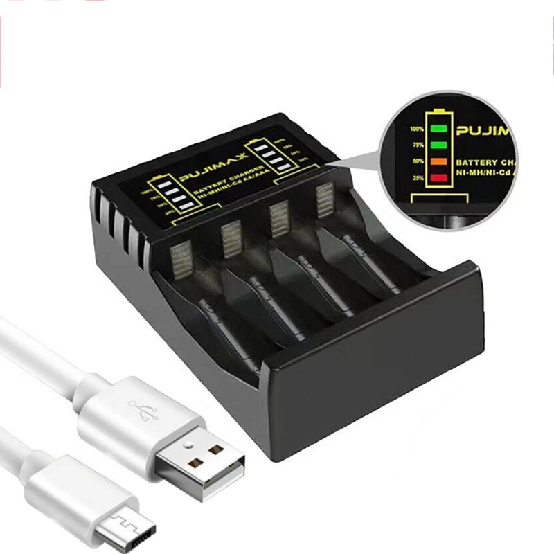 4 Slot Battery Charger Rechargeable Batter Charger With LED Display Indicator USB Charger Cable For AA/AAA Ni-MH/Ni-Cd Batteries