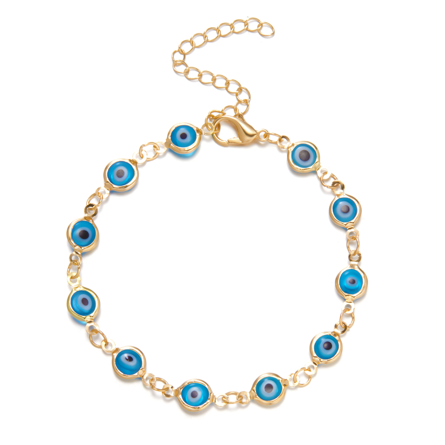 Bracelet porte-bonheur avec mauvais œil en turquie, bijoux esthétiques pour femmes, simples, tendance, réglables, à chaîne métallique: Couleur or jaune pâle