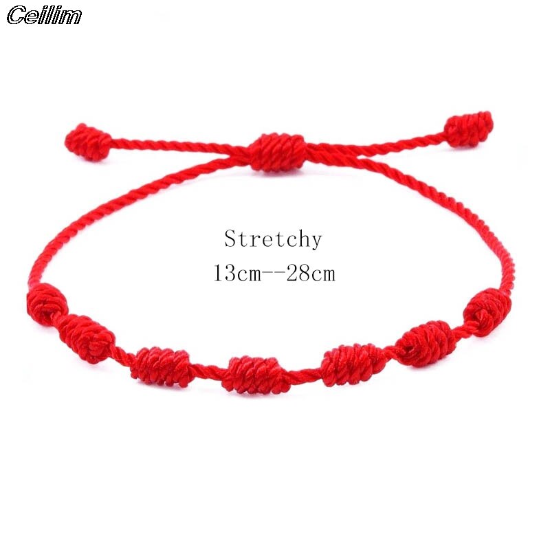 Pulsera de cordel rojo con 7 nudos, 10 Uds., hecha a mano, protección para ojos, amuleto de la buena suerte para el éxito, amistad de la pareja